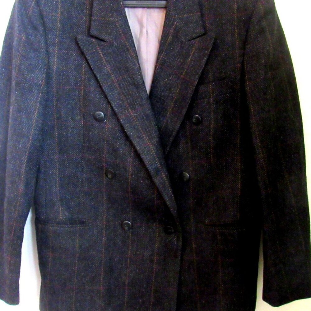 Vintage Cricketeer Dark Gray Wool Double Breasted Tweed Jacket 42 Short   K114
